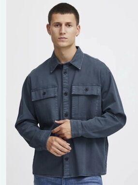 MENS MNG MANGO XL NAVY BLUE BUTTON Cotton JACKET COAT Barn Utility Casual Thick